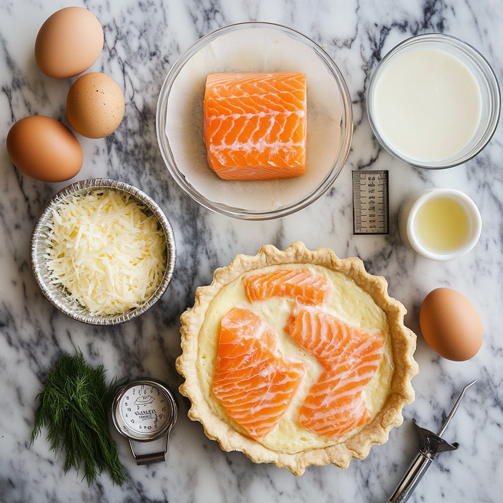 salmon quiche ingredients ready to cook