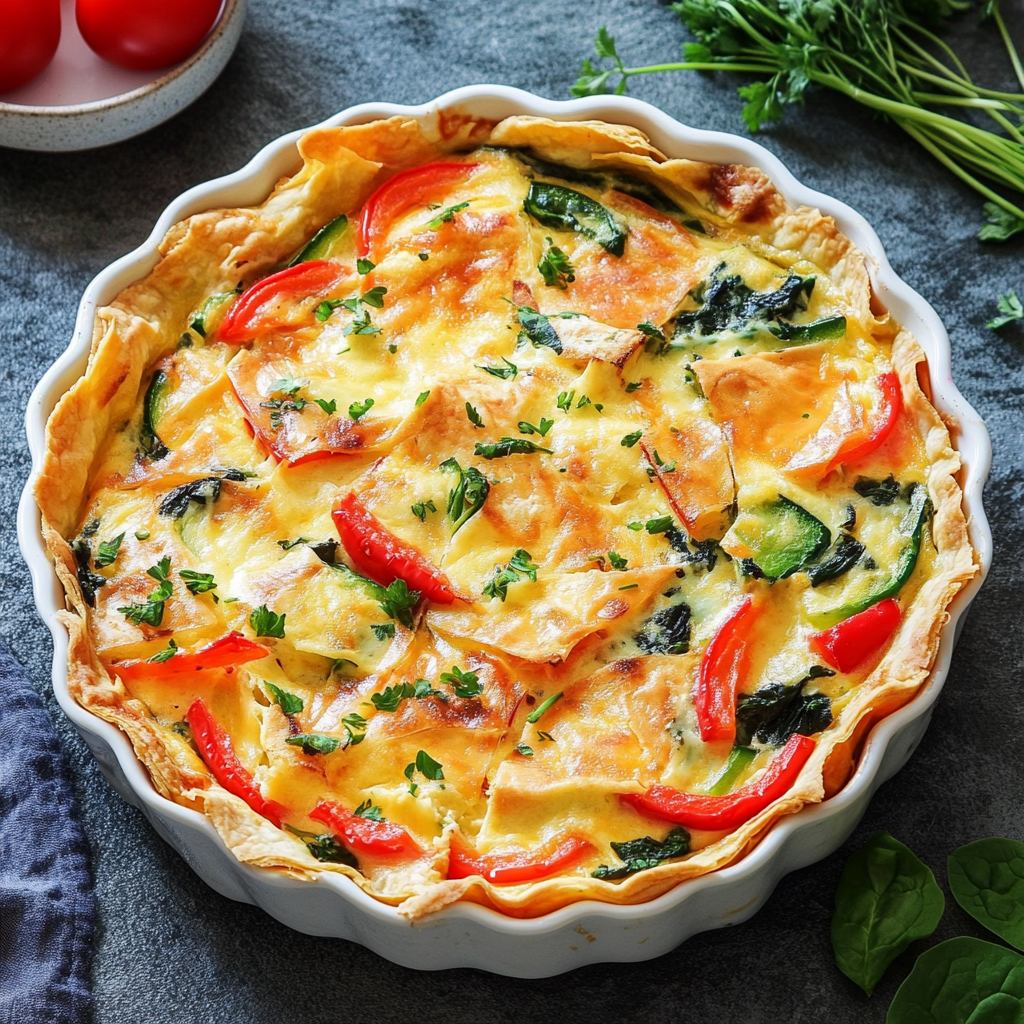 Tortilla quiche bake recipe baking in oven