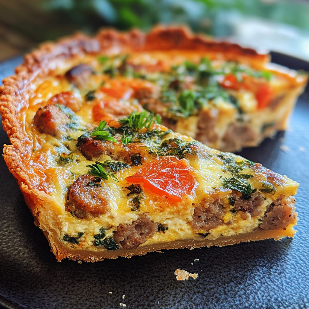 crustless sausage quiche slice