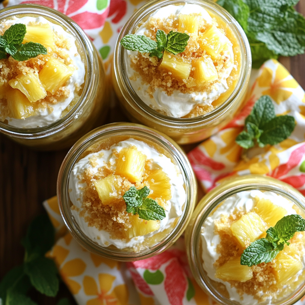 Mini no-bake pineapple pies in jars